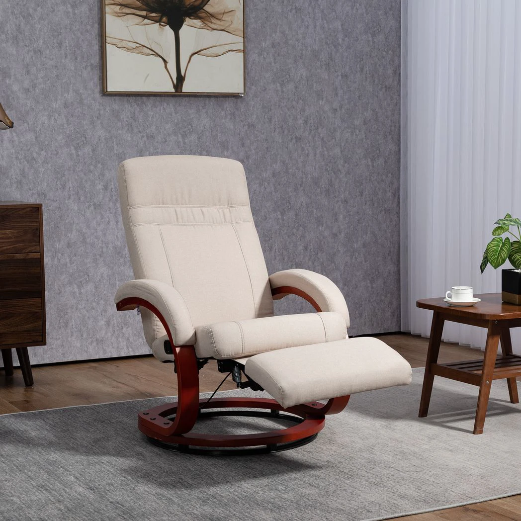 HOMCOM HOMCOM Manual Recliner Swivel Reclining Chair with Footrest Armrests Beige - Recliner