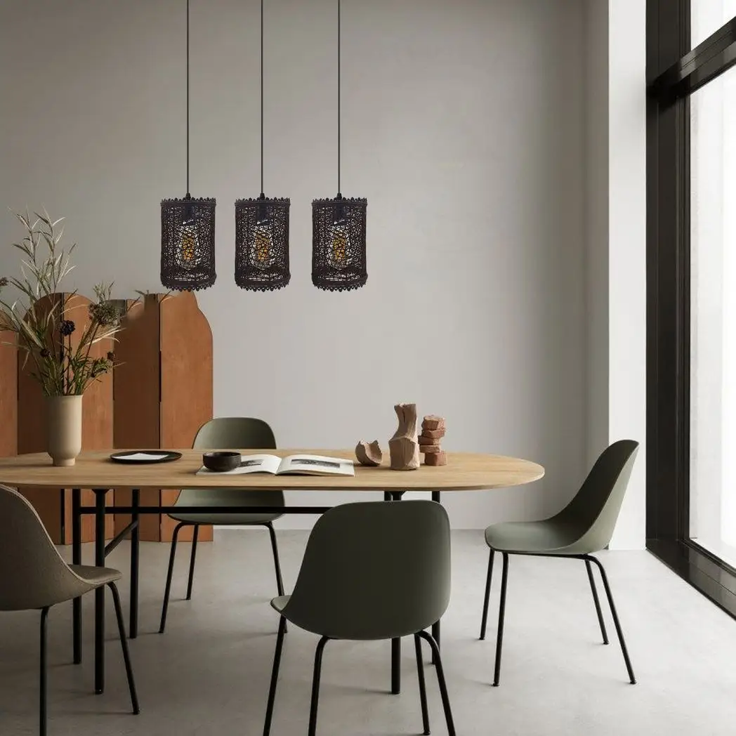 LEDSONE 3 Head Rectangle Base Natural Wicker Rattan Ceiling Pendant Light Shade - Pendant Lights