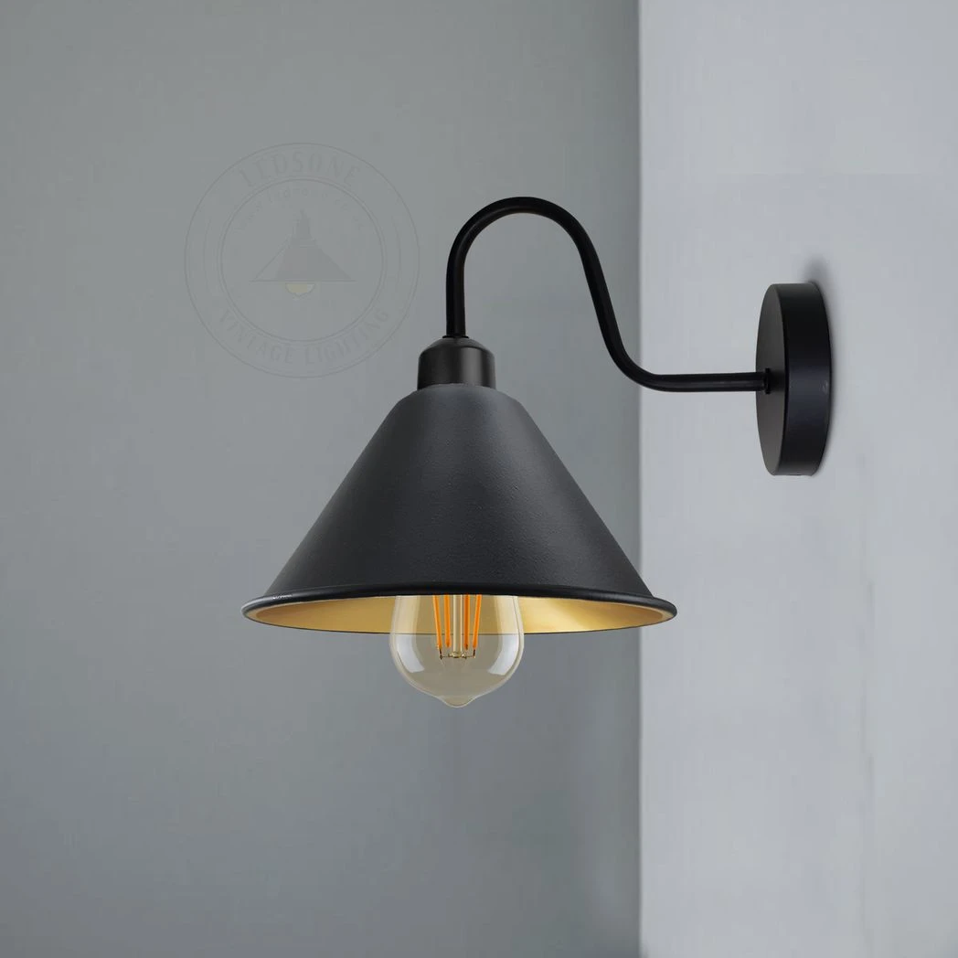 Black Gold Wall Sconce Cone Shade Dimmable For Home by Un-branded