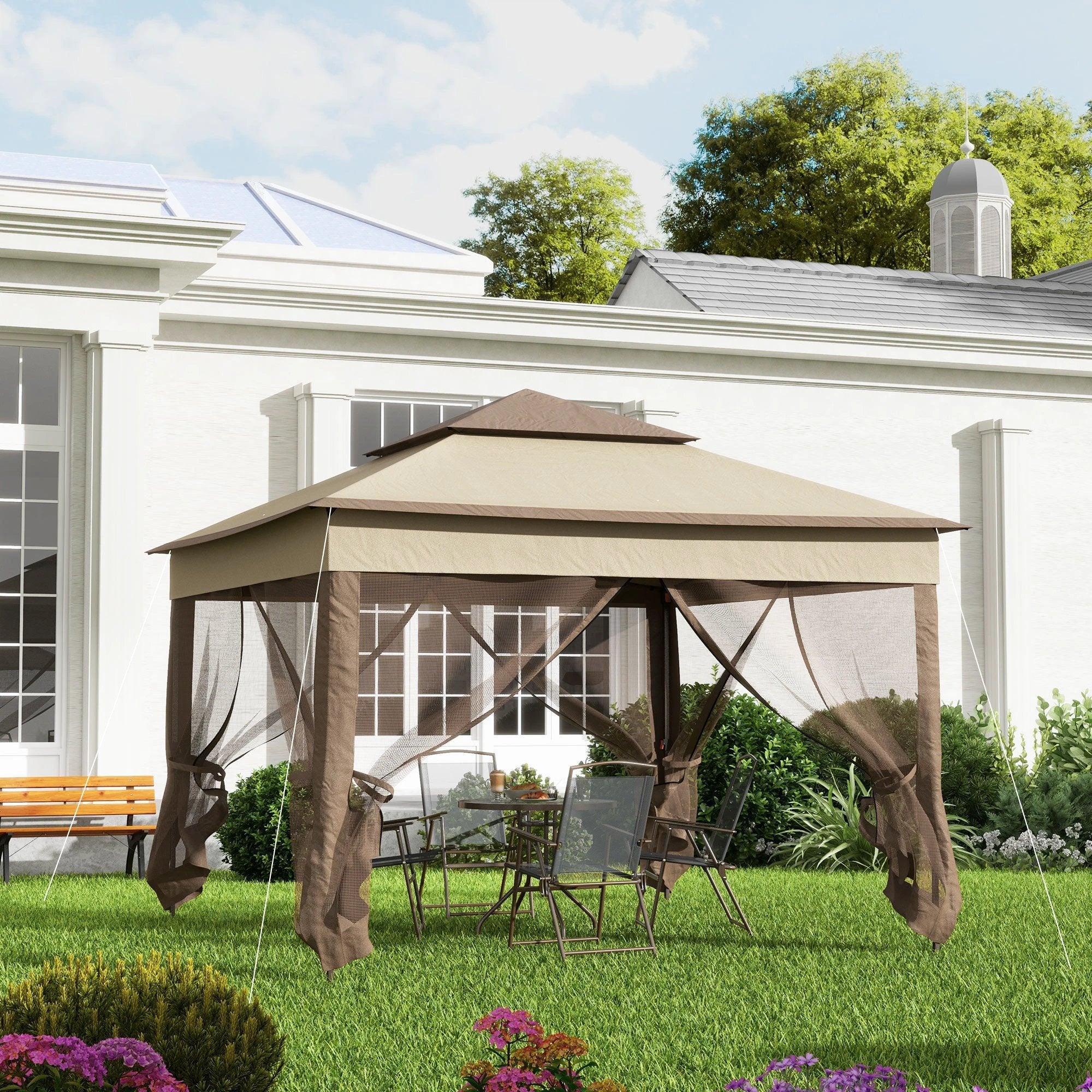 Gazebo, 325Lx325Wx295H cm-Khaki/Brown by Outsunny