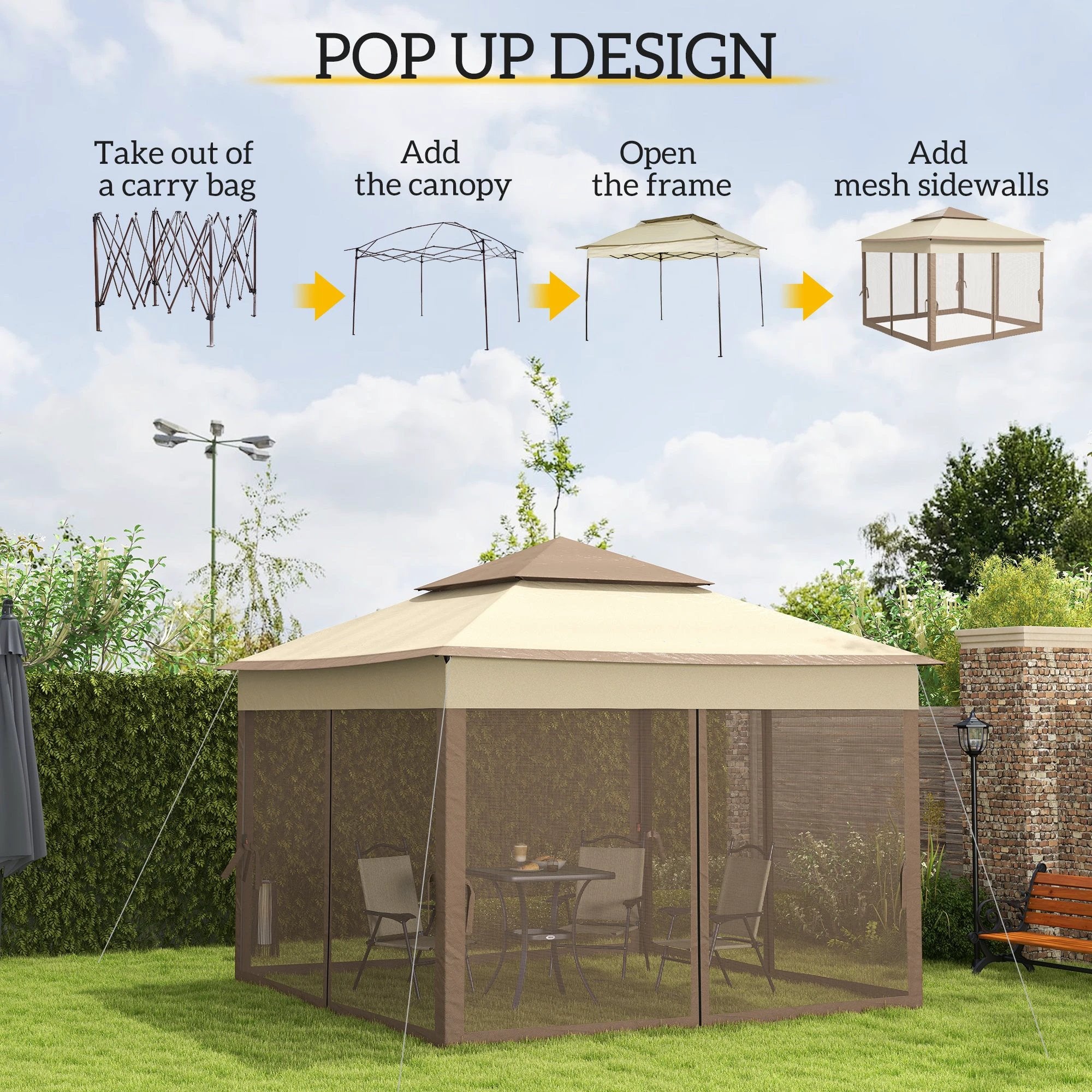 Gazebo, 325Lx325Wx295H cm-Khaki/Brown by Outsunny
