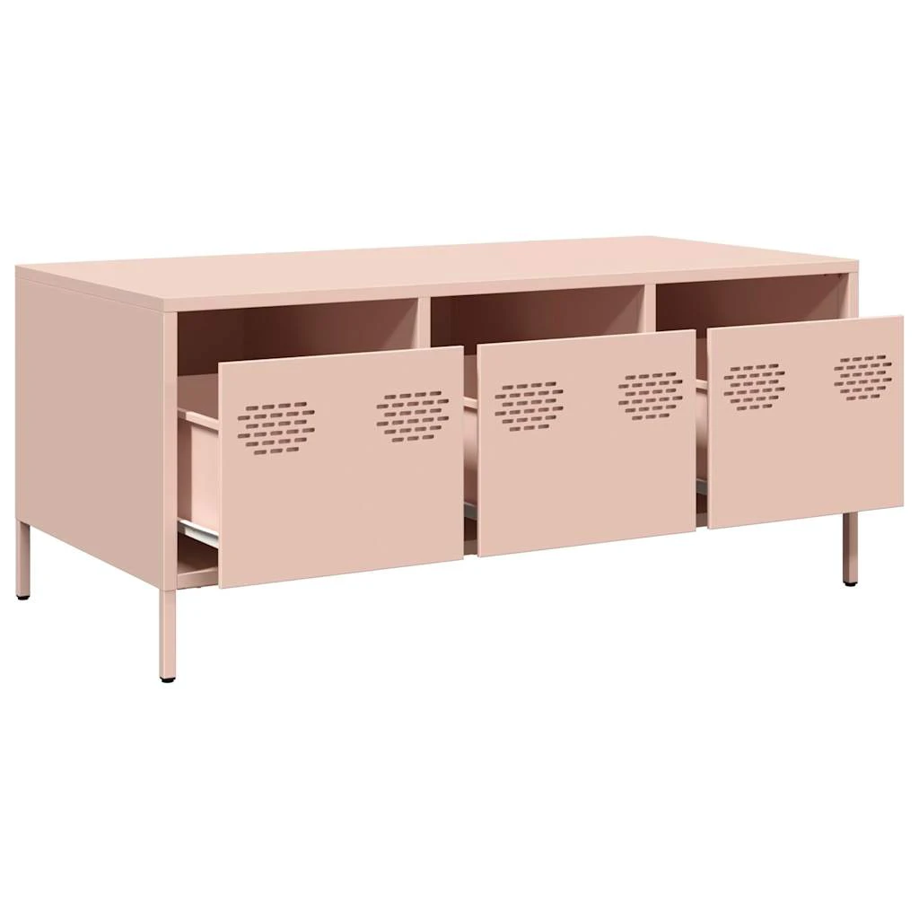 vidaXL vidaXL Pink Coffee Table 101.5x50x43.5 Cm Cold Rolled Steel Industrial With Three Storage Cabinets For Living Room - Coffee Table