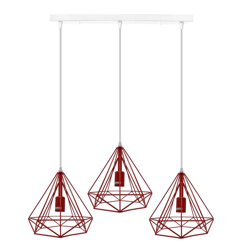 LEDSONE Vintage Pendant Lamp Triple Head Red Cage E27 - Ceiling Lights