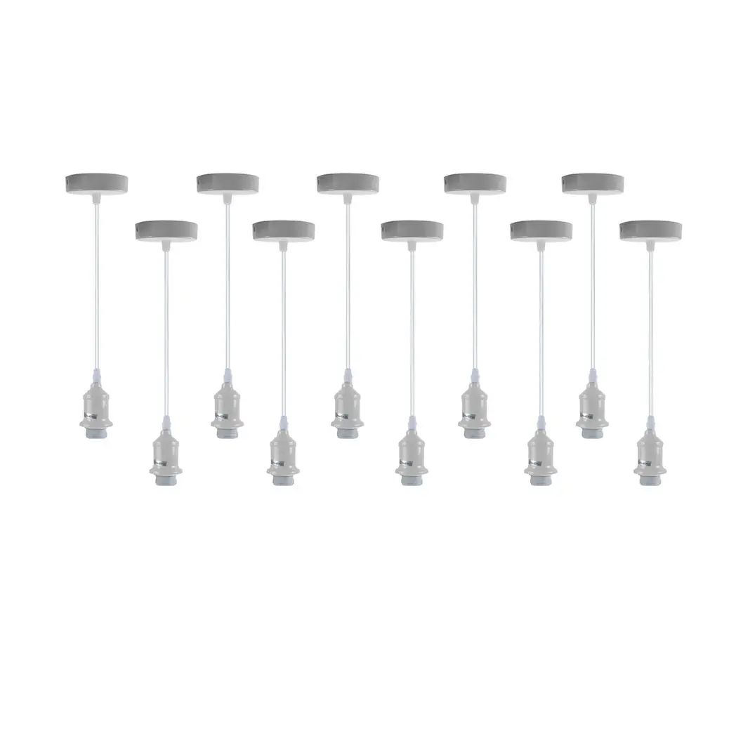 LEDSONE 10 Pack Industrial Pendant Light Fitting, lampshade addable E27 Lamp Holder Fitting Set with PVC Cable - Pendant Lights