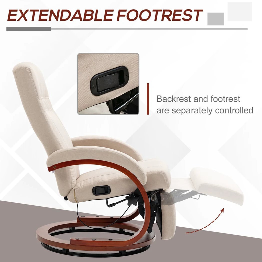 HOMCOM HOMCOM Manual Recliner Swivel Reclining Chair with Footrest Armrests Beige - Recliner