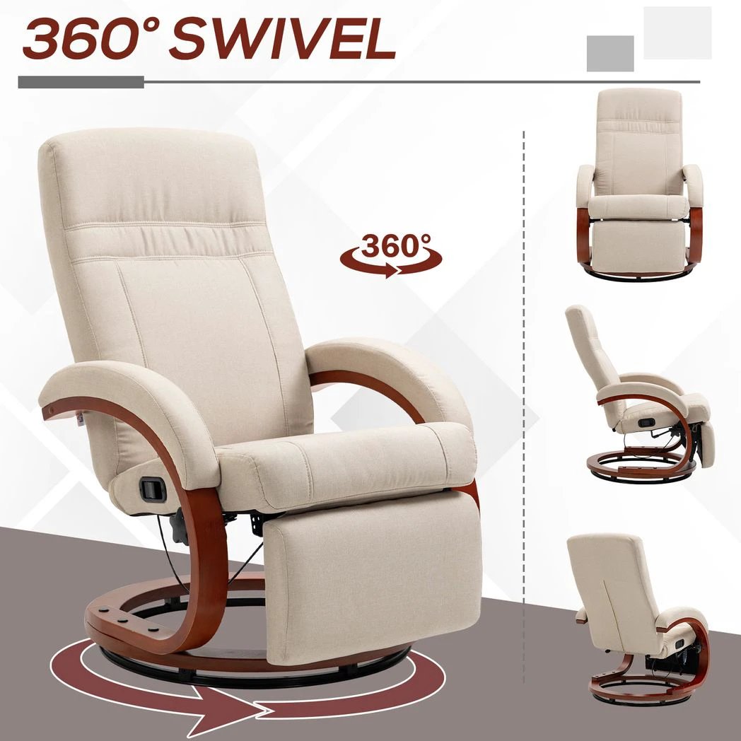 HOMCOM HOMCOM Manual Recliner Swivel Reclining Chair with Footrest Armrests Beige - Recliner