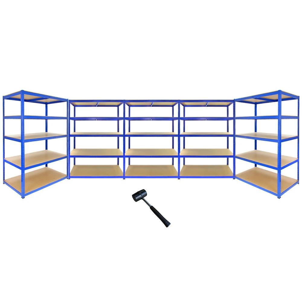 Monster Shop Monster Racking T-Rax Strong Storage Shelves, Blue, 120cm W, 60cm D, Set of 5 -