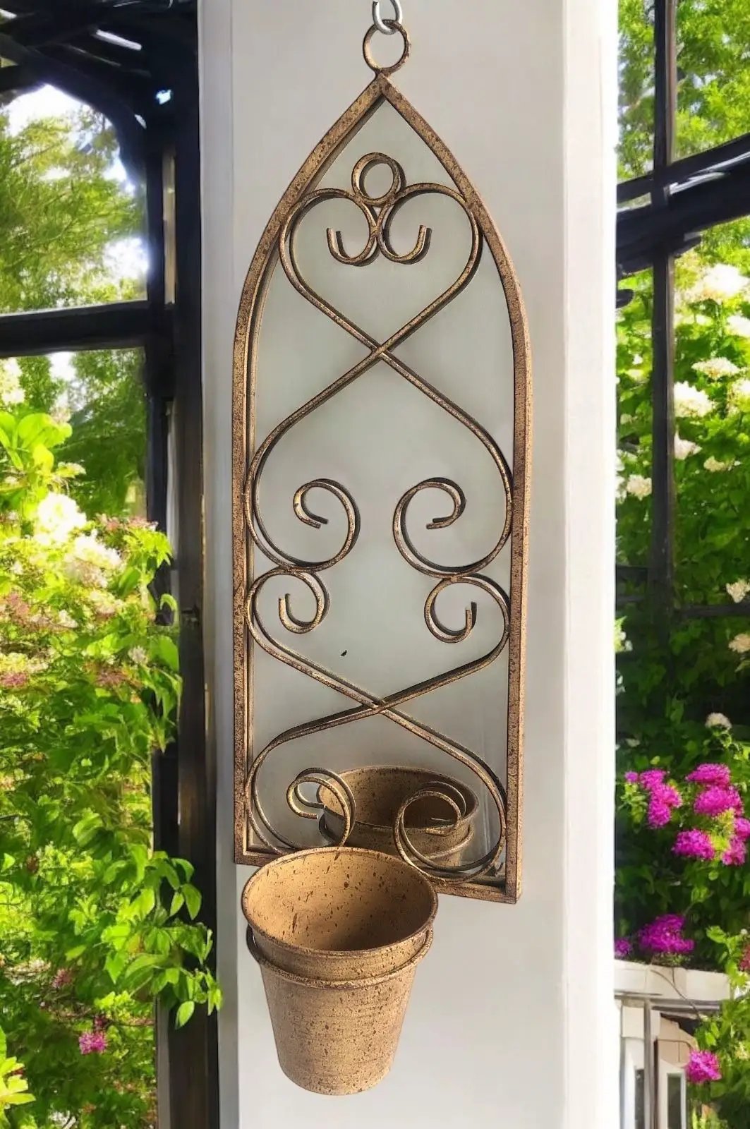 MSL 56cm RUSTY WALL MIRROR WITH SINGLE PLANTER - Planters