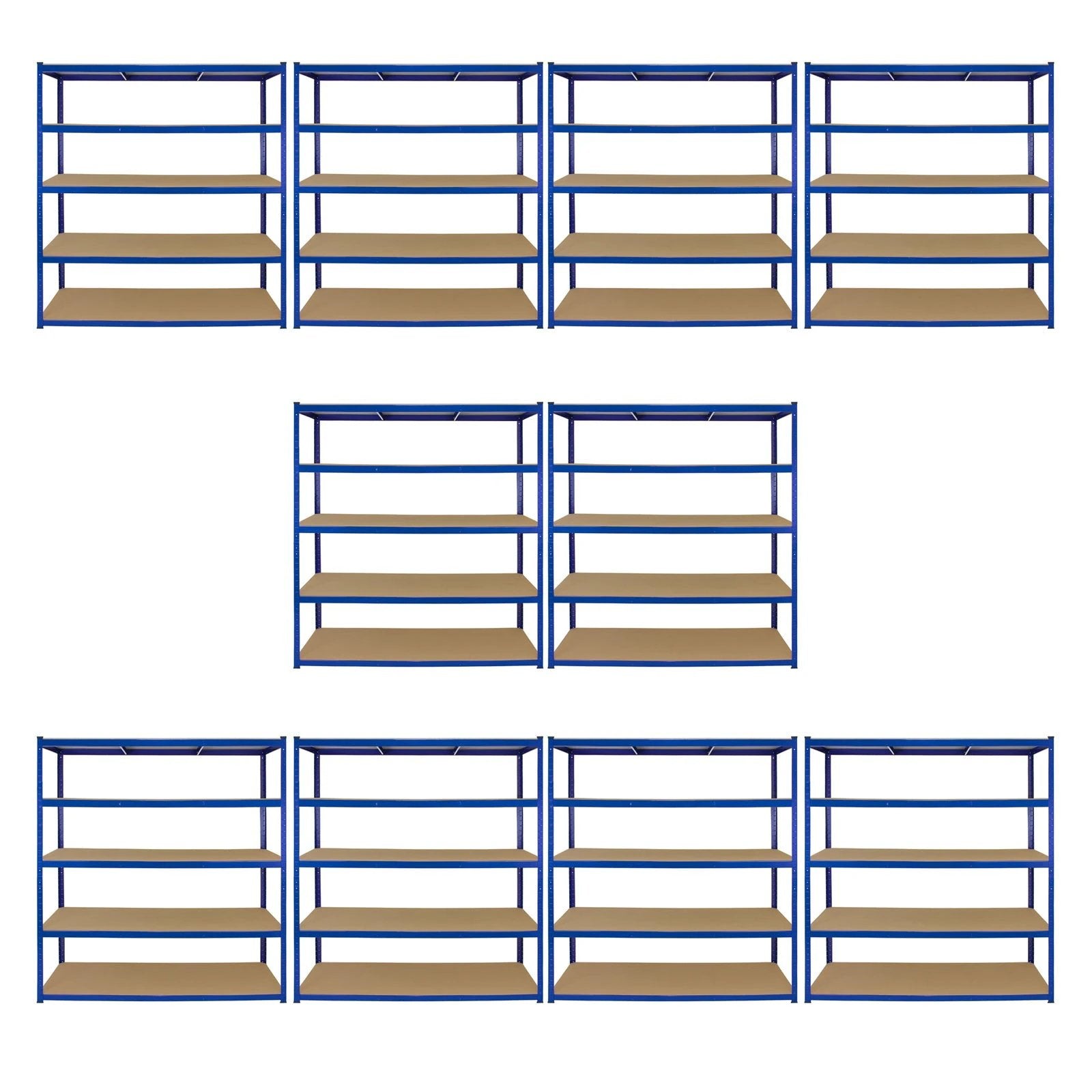 Monster Shop Monster Racking T-Rax 10 x Extra Wide Storage Shelves, Blue, 160cm W, 60cm D -