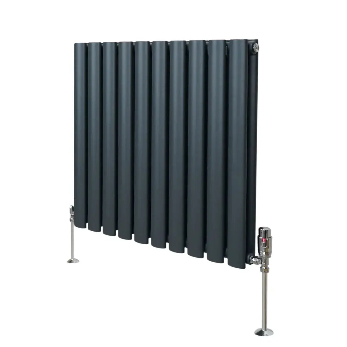 Monster Shop Oval Column Radiator & Valves - 600mm x 600mm – Anthracite Grey -