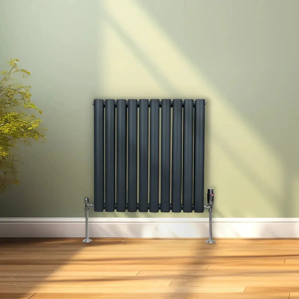 Monster Shop Oval Column Radiator & Valves - 600mm x 600mm – Anthracite Grey -