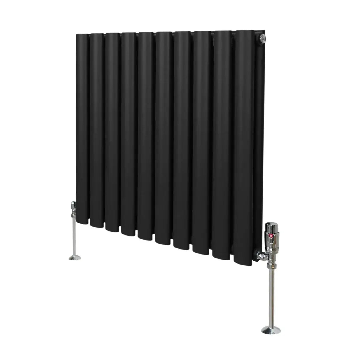 Monster Shop Oval Column Radiator & Valves - 600mm x 600mm – Black -