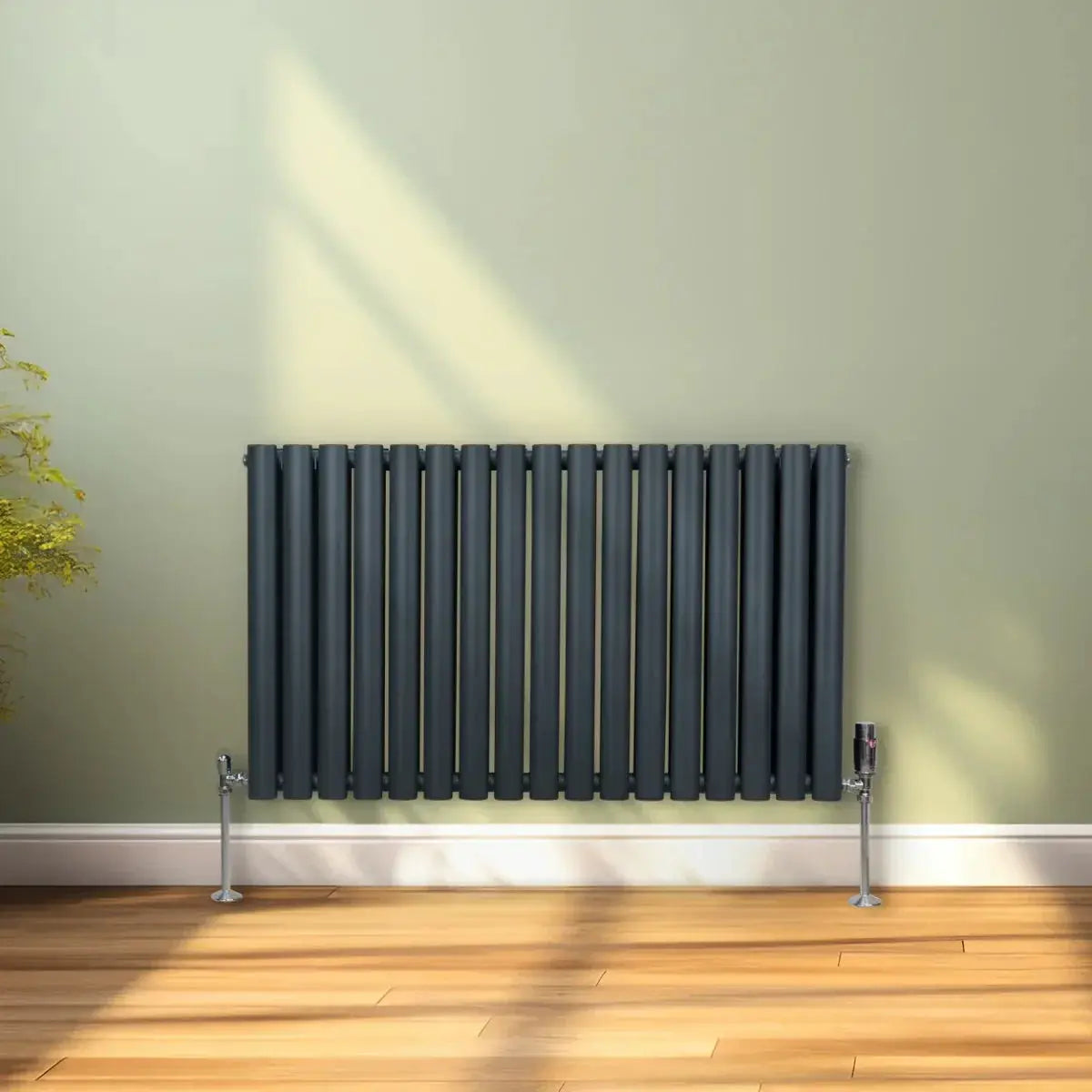 Monster Shop Oval Column Radiator & Valves - 600mm x 1020mm – Anthracite Grey -