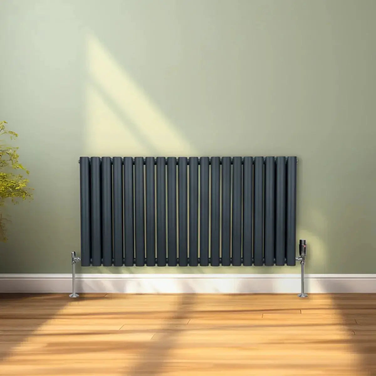 Monster Shop Oval Column Radiator & Valves - 600mm x 1200mm – Anthracite Grey -