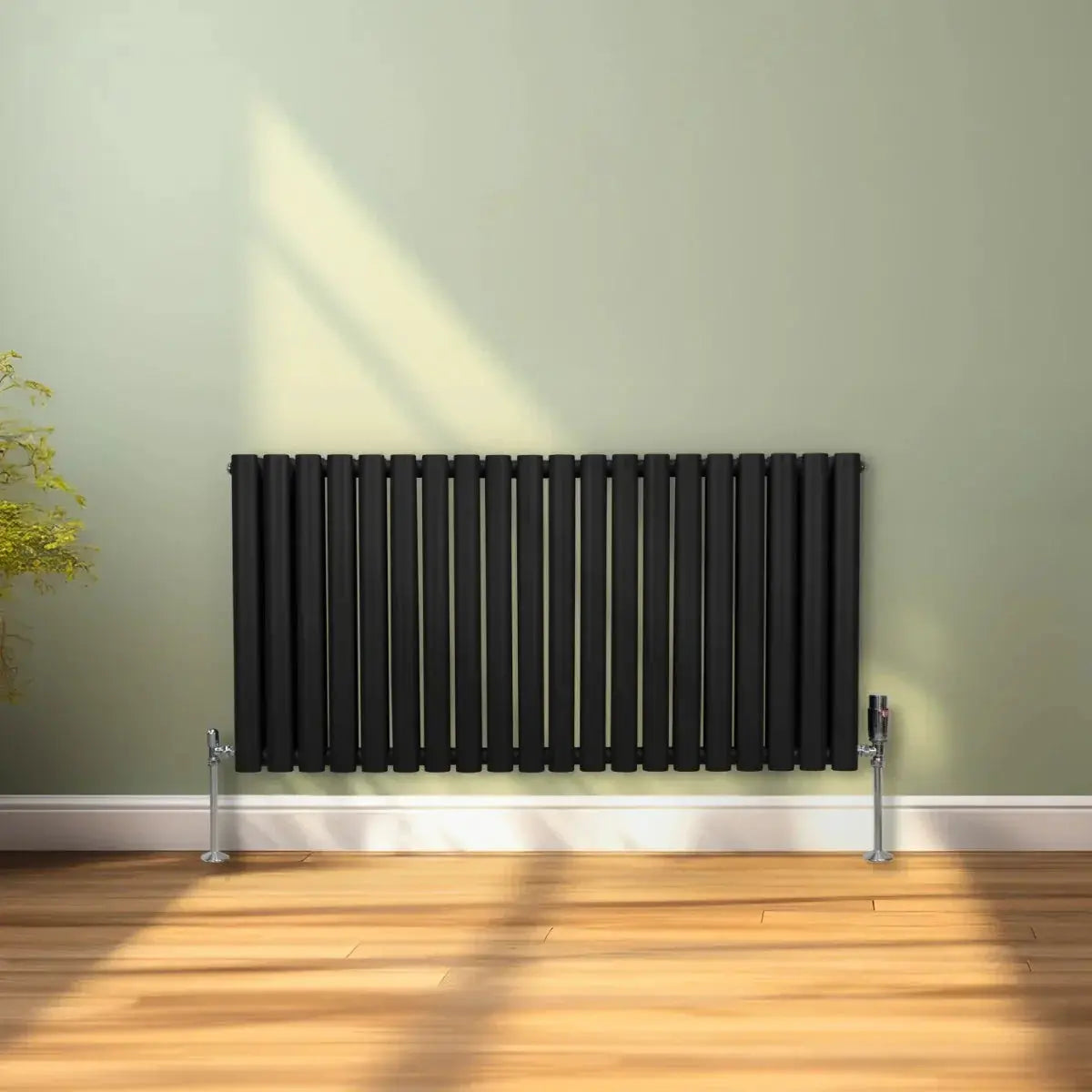 Monster Shop Oval Column Radiator & Valves - 600mm x 1200mm – Black -