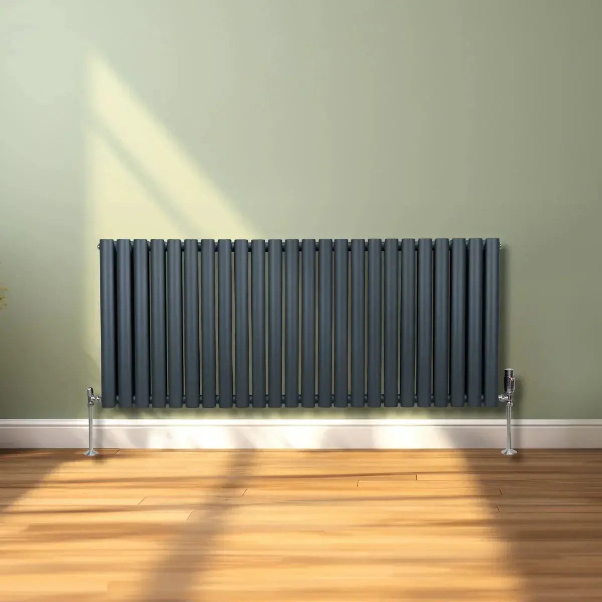 Monster Shop Oval Column Radiator & Valves - 600mm x 1440mm – Anthracite Grey -