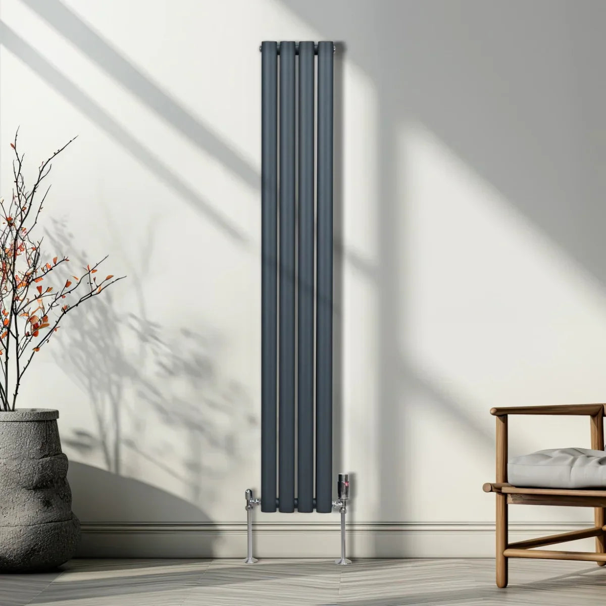 Monster Shop Oval Column Radiator & Valves - 1600mm x 240mm – Anthracite Grey -