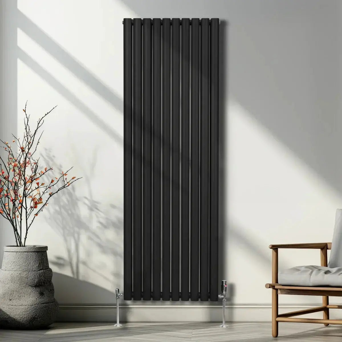 Monster Shop Oval Column Radiator & Valves - 1800mm x 600mm – Black -