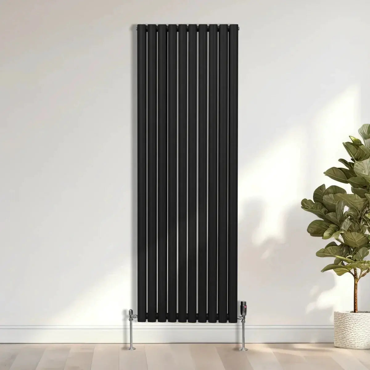Monster Shop Oval Column Radiator & Valves - 1800mm x 600mm – Black -