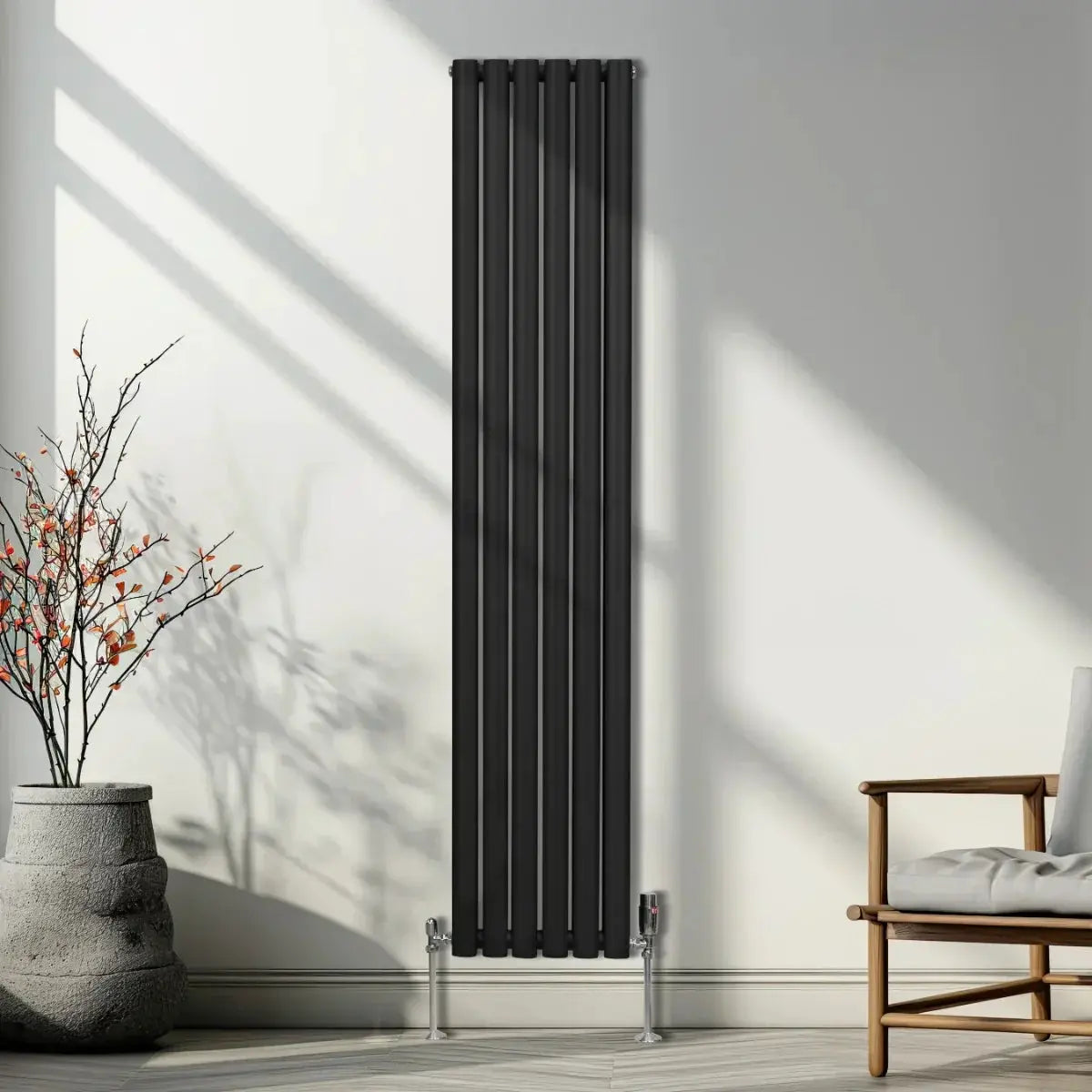 Monster Shop Oval Column Radiator & Valves - 1800mm x 360mm – Black -