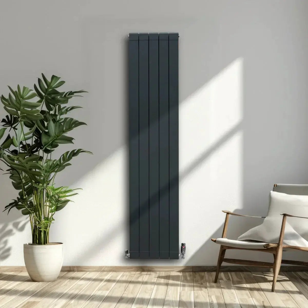 Monster Shop Aluminium Radiator & Valves – 1800mm x 395mm – Anthracite Grey -