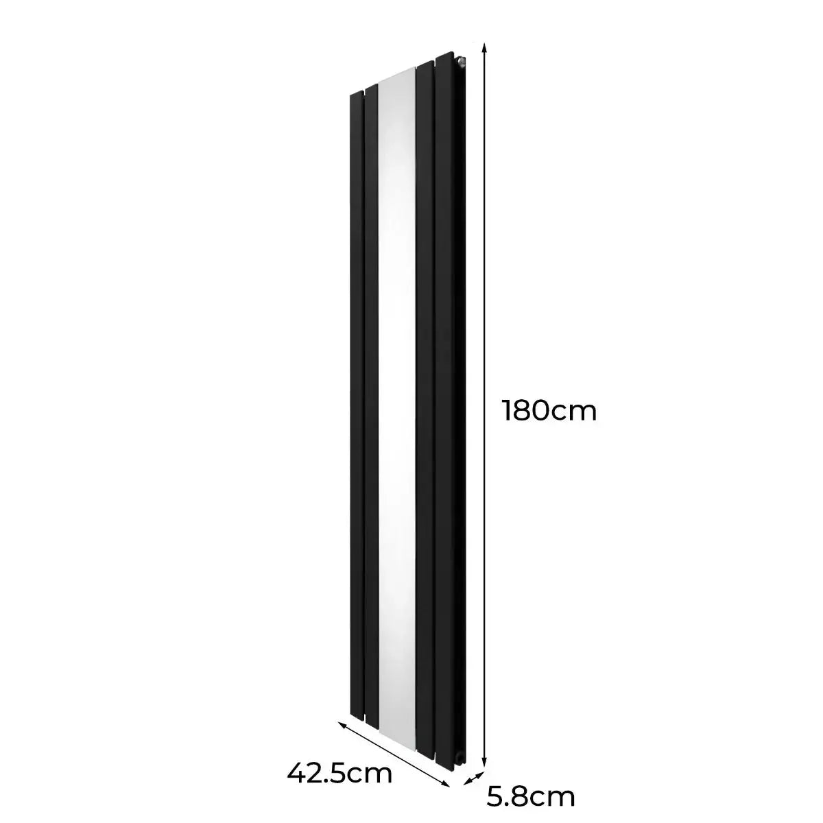 Monster Shop Flat Mirror Radiator & Valves - 1800mm x 425mm - Black -