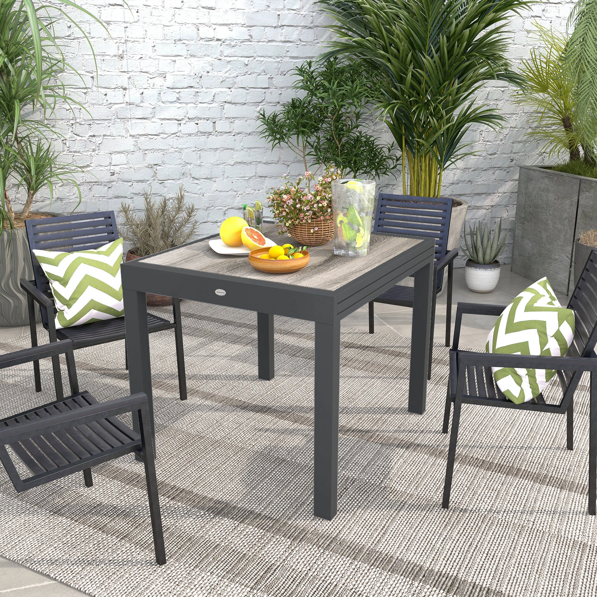 Outsunny Outsunny Extendable Outdoor Dining Table Aluminium Rectangle Patio Table Grey - Garden Table
