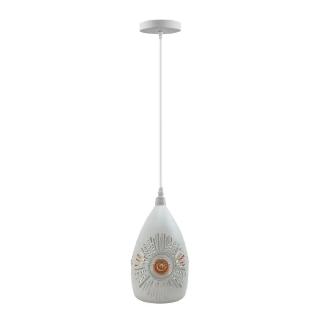 LEDSONE Vintage Industrial Ceiling Pendant Light, White Metal Shade Hanging Chandelier Lights - Pendant Lights