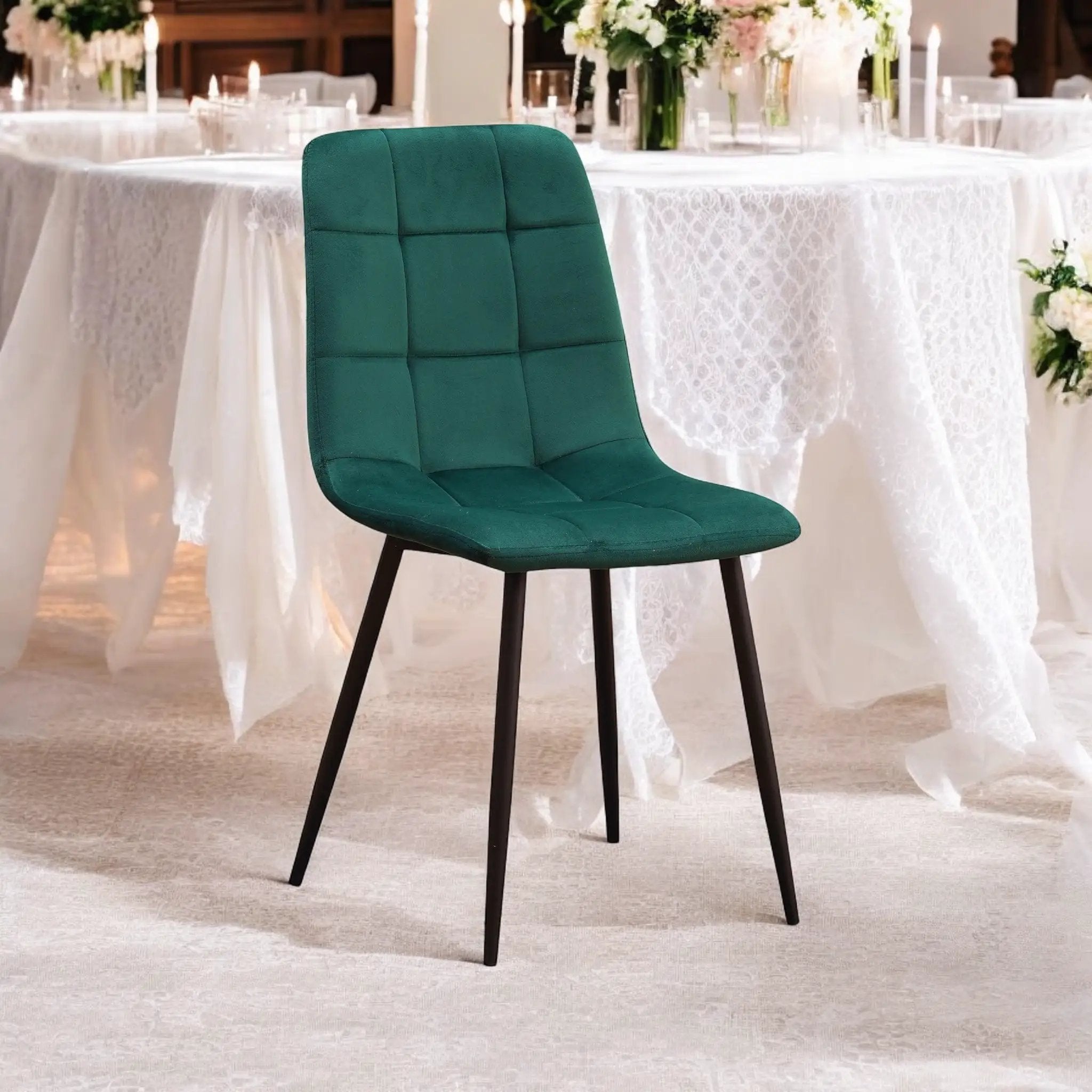 MSL GREEN FABRIC CHAIR BLACK METAL LEGS - Dining Chairs