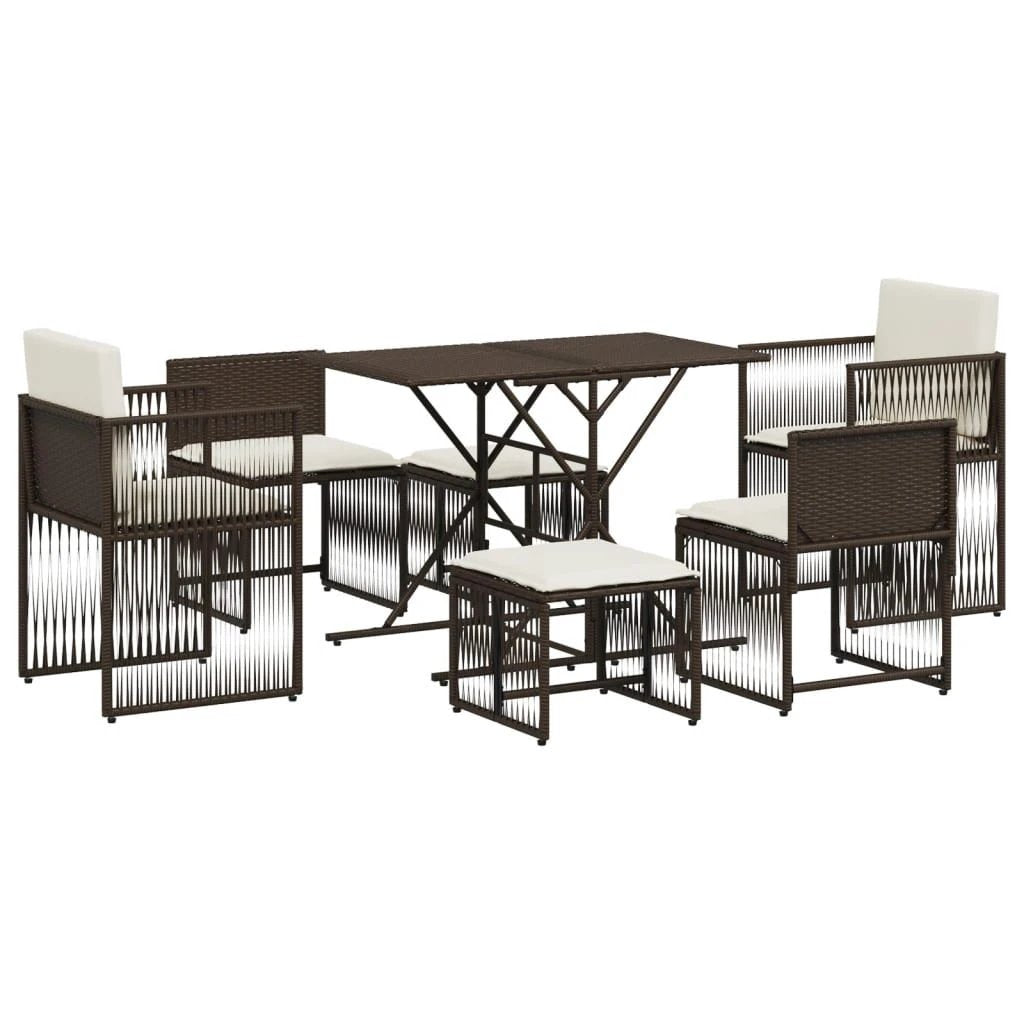 vidaXL vidaXL 7 Piece Garden Dining Set with Cushions Grey Poly Rattan - Uncategorized Garden Set