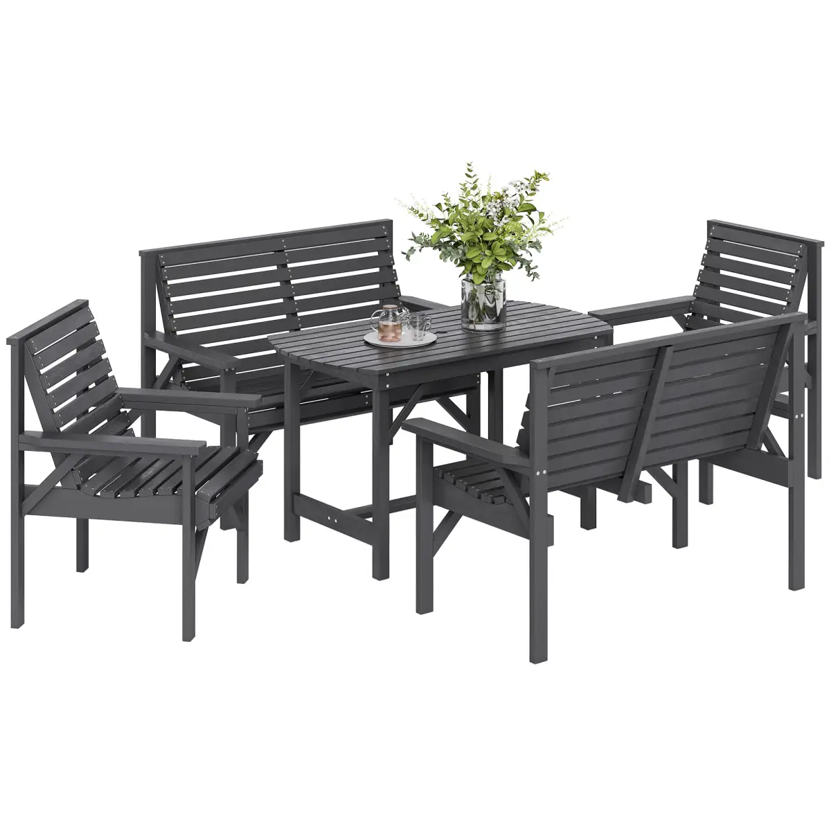 Outsunny Outsunny 5PC Patio Dining Set Wooden Table and Chairs w/ Umbrella Hole Grey - Garden Set