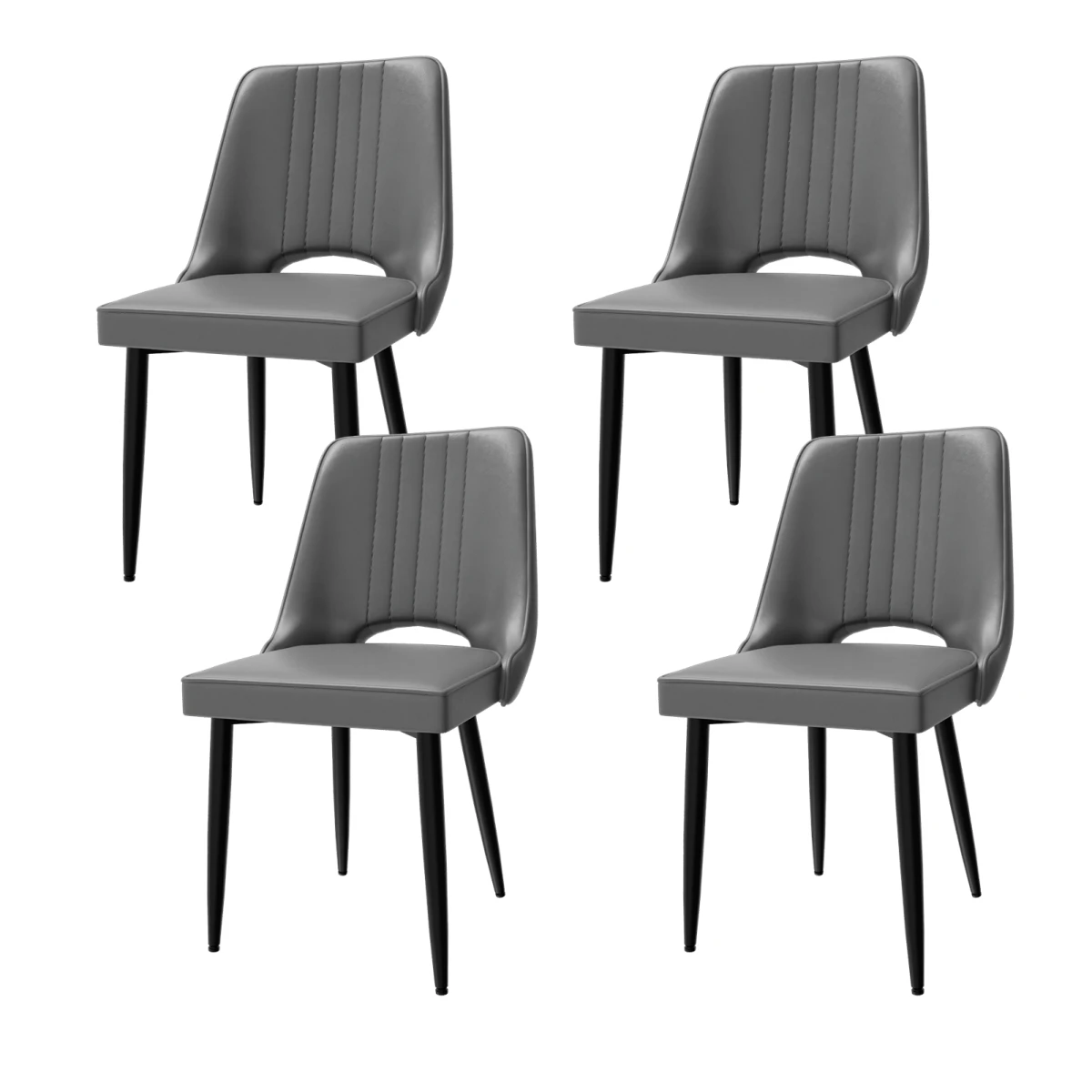 Premium Dining Chairs Set Of 4 Cutout Backrest Ergonomic Faux Leather For Living Room Kitchen by N/A