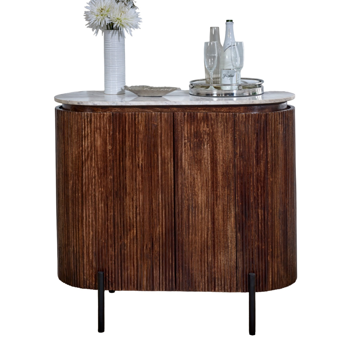 Opal Solid Wood Sideboard/Drinks Cabinet With Marble Top & Metal Legs - from Indian Hub
