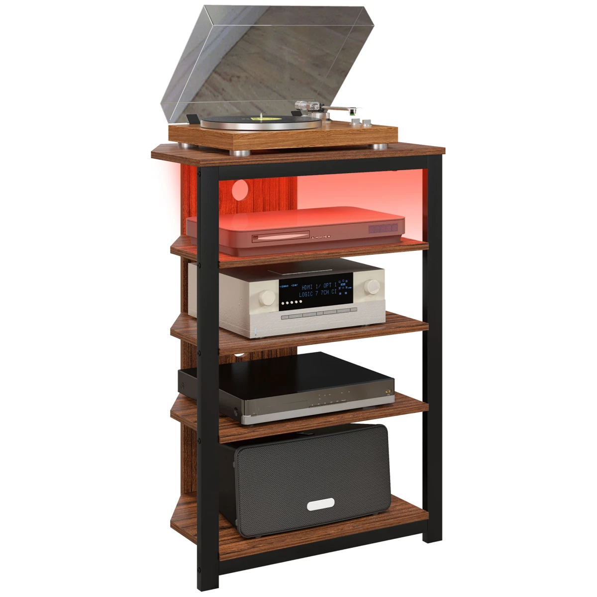 HOMCOM HOMCOM TV Stand 4 Tier Shelves RGB LED Light For 29 Inch TV - TV Unit