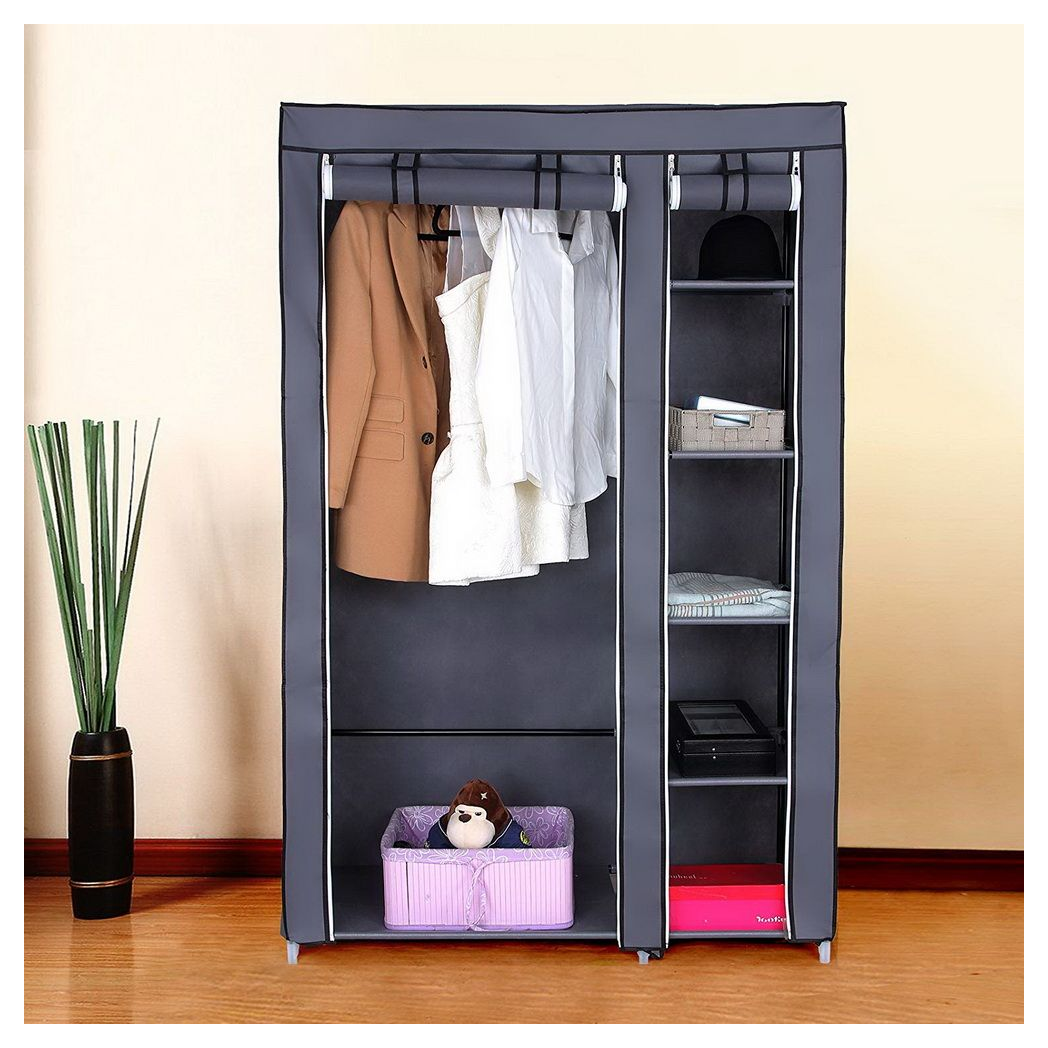 N/A 67" Portable Clothes Closet Wardrobe with Non-woven Fabric and Hanging Rod Quick and Easy to Assemble Gray -