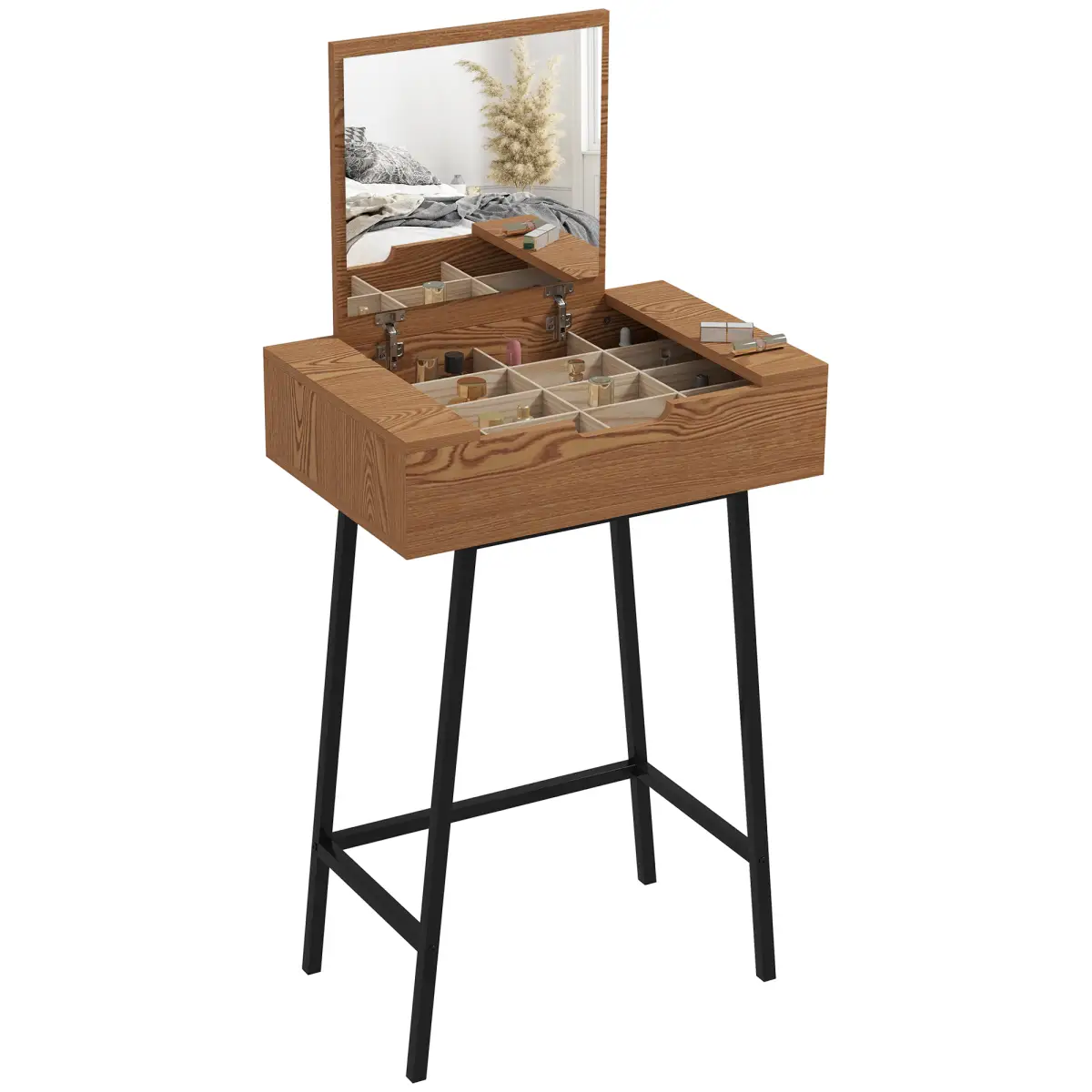 HOMCOM HOMCOM Industrial Vanity Desk with Mirror and Steel Legs Natural Wood Effect - Desk