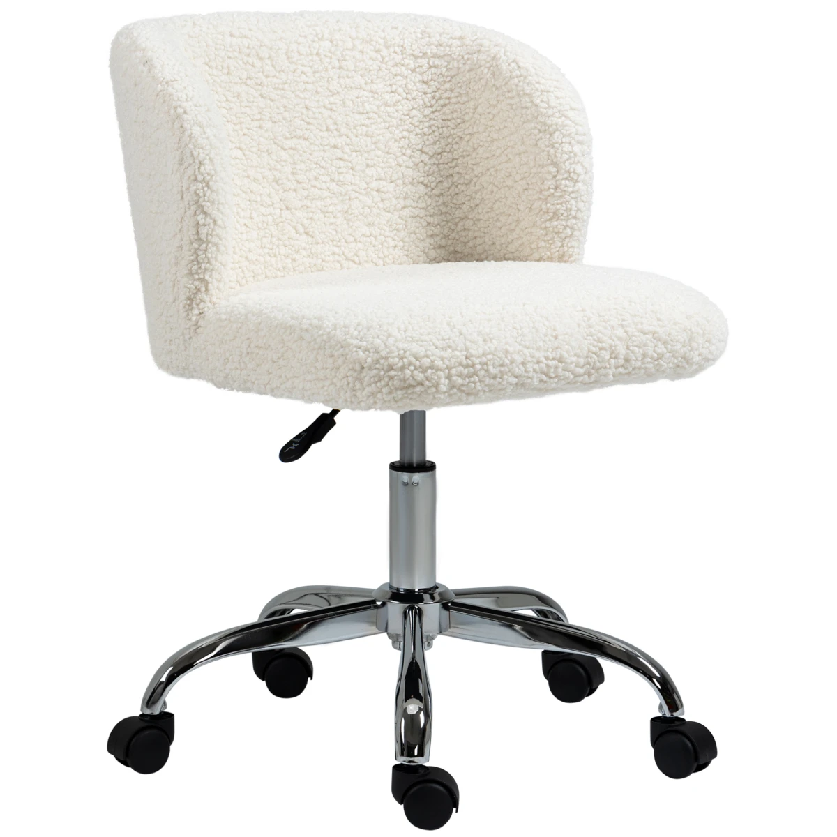HOMCOM Office Chair Standard Size Teddy Fleece Upholstery Height Adjustable Wheels For Home Office by HOMCOM