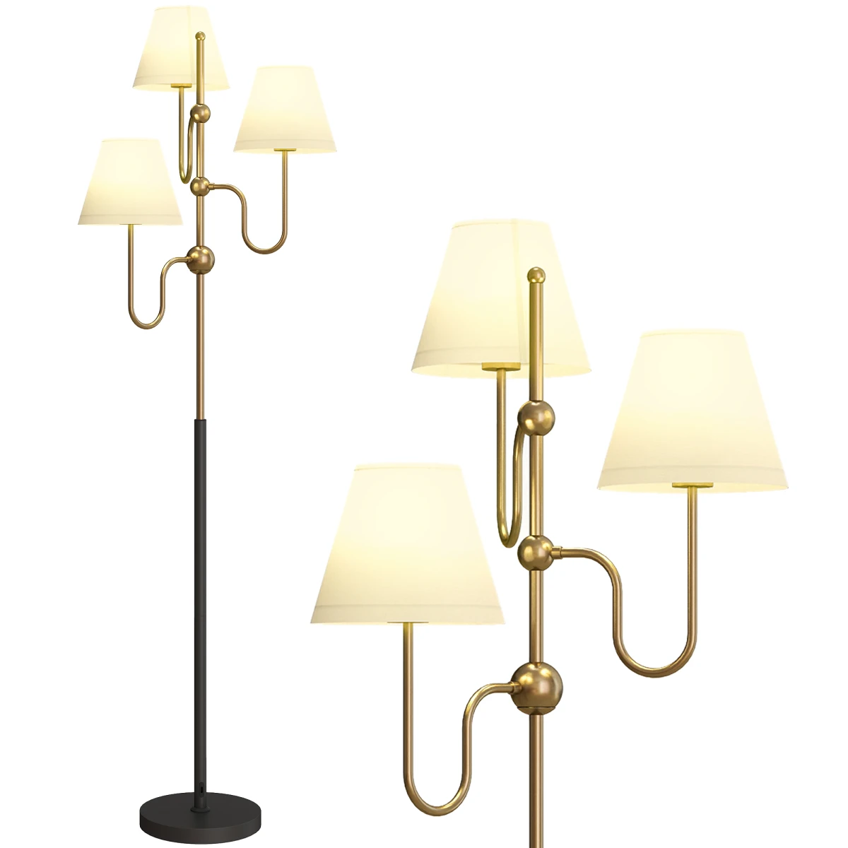 HOMCOM 3-Light Floor Lamp 165 cm Tall with Foot Switch - Lamp