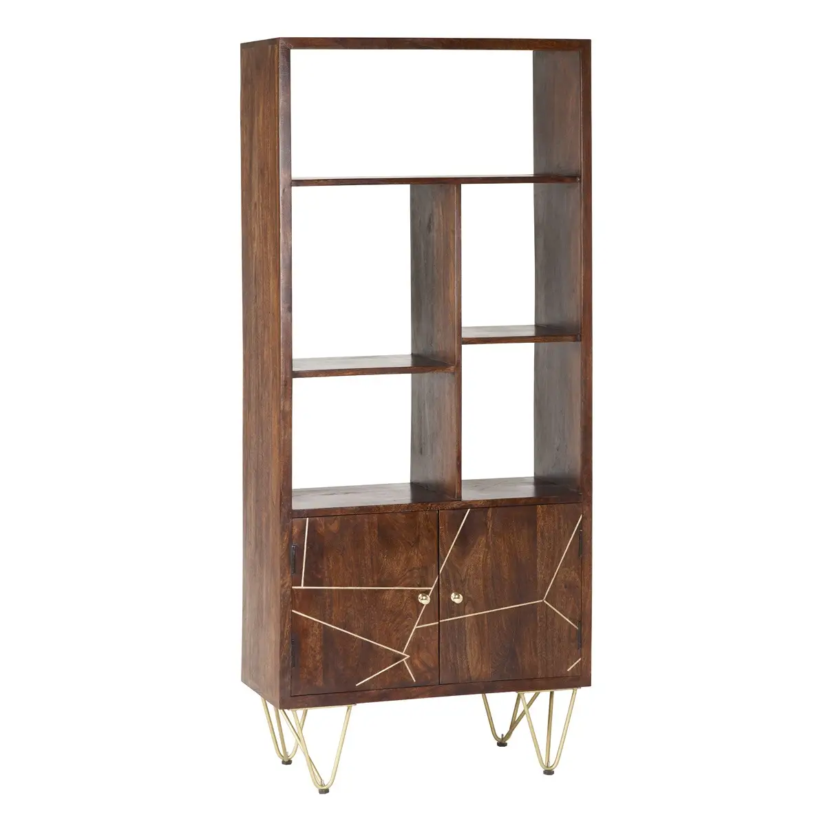 Indian Hub Dark Gold Large Bookcase 2 Door - Bookcase