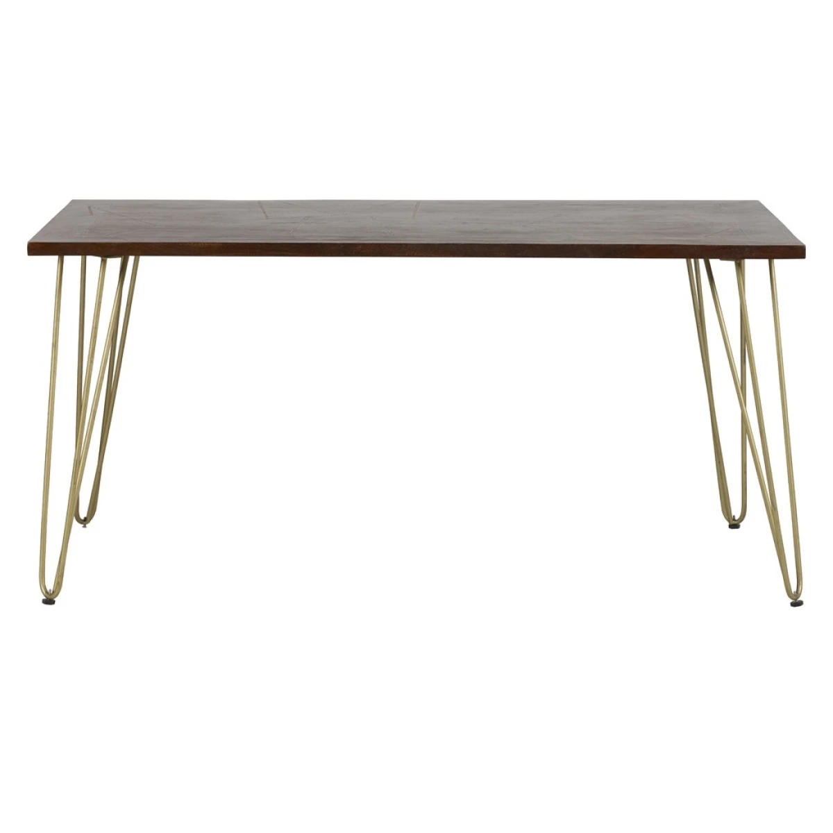 Dark Gold Dining Table Standard with Metal Inlay For Home by Indian Hub