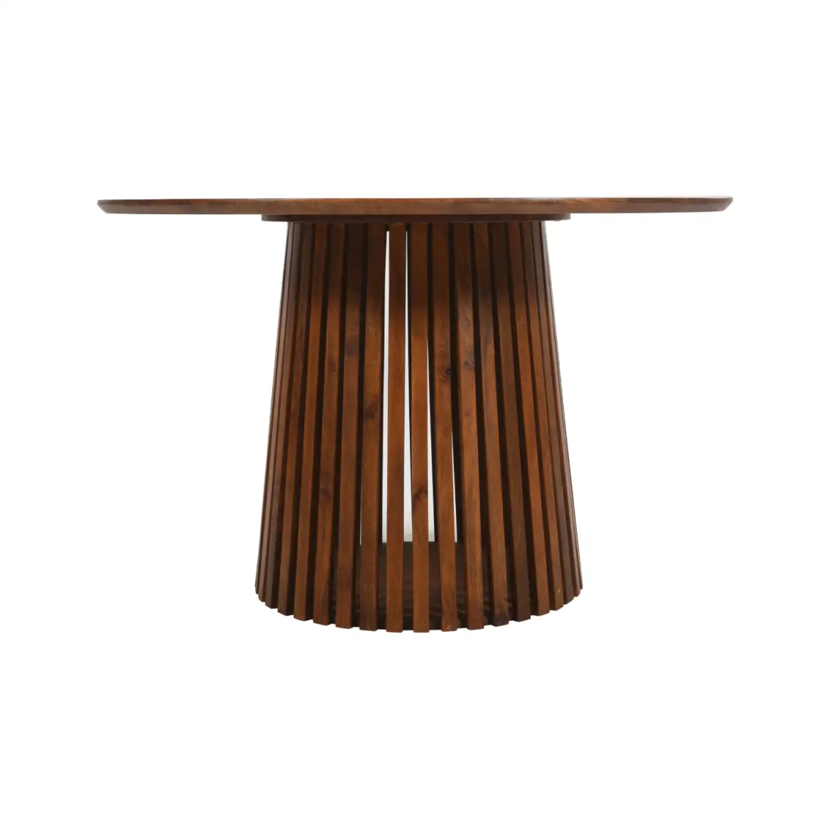 Indian Hub Slatted Mango Wood Round Dining Table 4 To 6 Seater - Dining Table