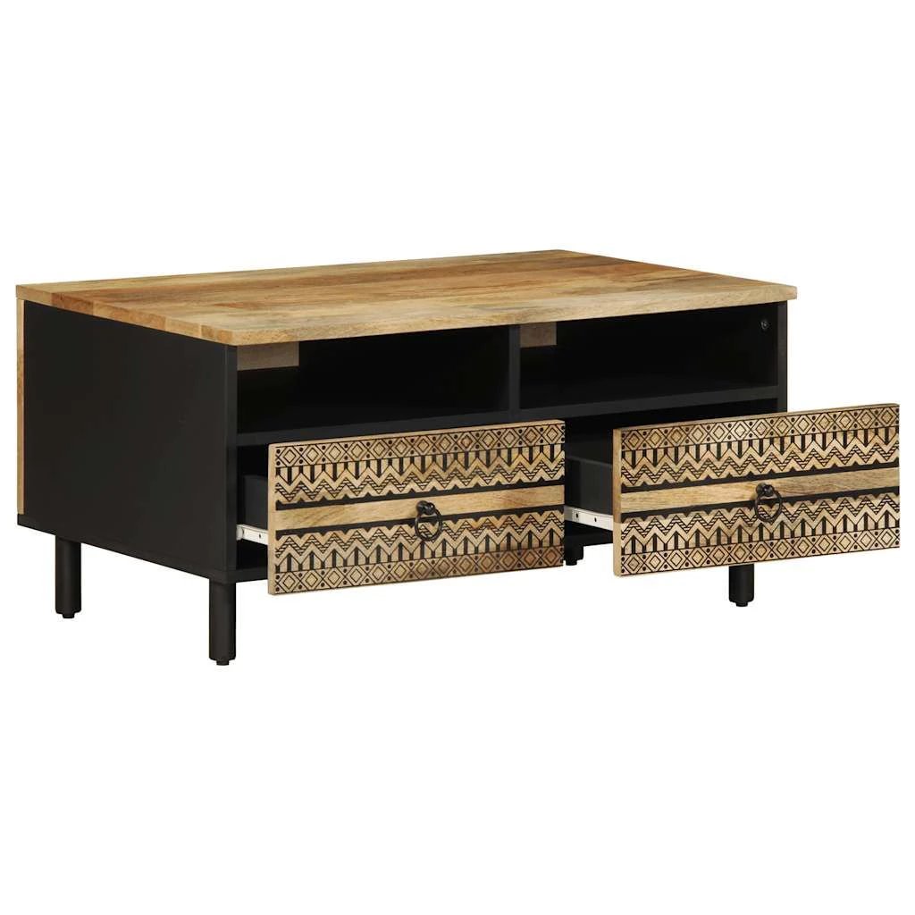 VidaXL Coffee Table 80x54x40 cm Solid Mango Wood With Geometric Pattern Drawers Black Living Room by vidaXL