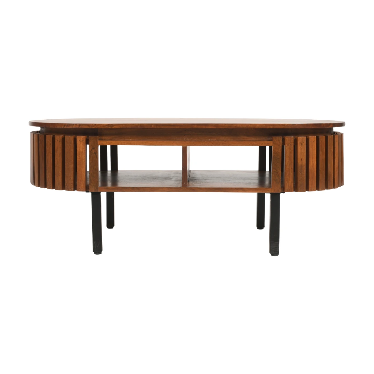 Eco Friendly Mango Wood Coffee Table 55x26.5x13 cm Slatted Open Shelf Living Room Decor by Indian Hub