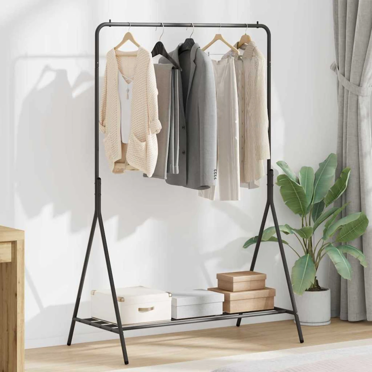 vidaXL Clothes Rack With Shelf 100 x 56 x 154 cm Steel Black Space Saving Design For Small Spaces by vidaXL