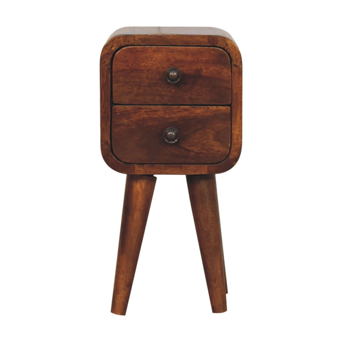 Artisan Bedside Table Mini Curved Mango Wood One Drawer Chestnut Finish For Small Bedrooms by Artisan Furniture