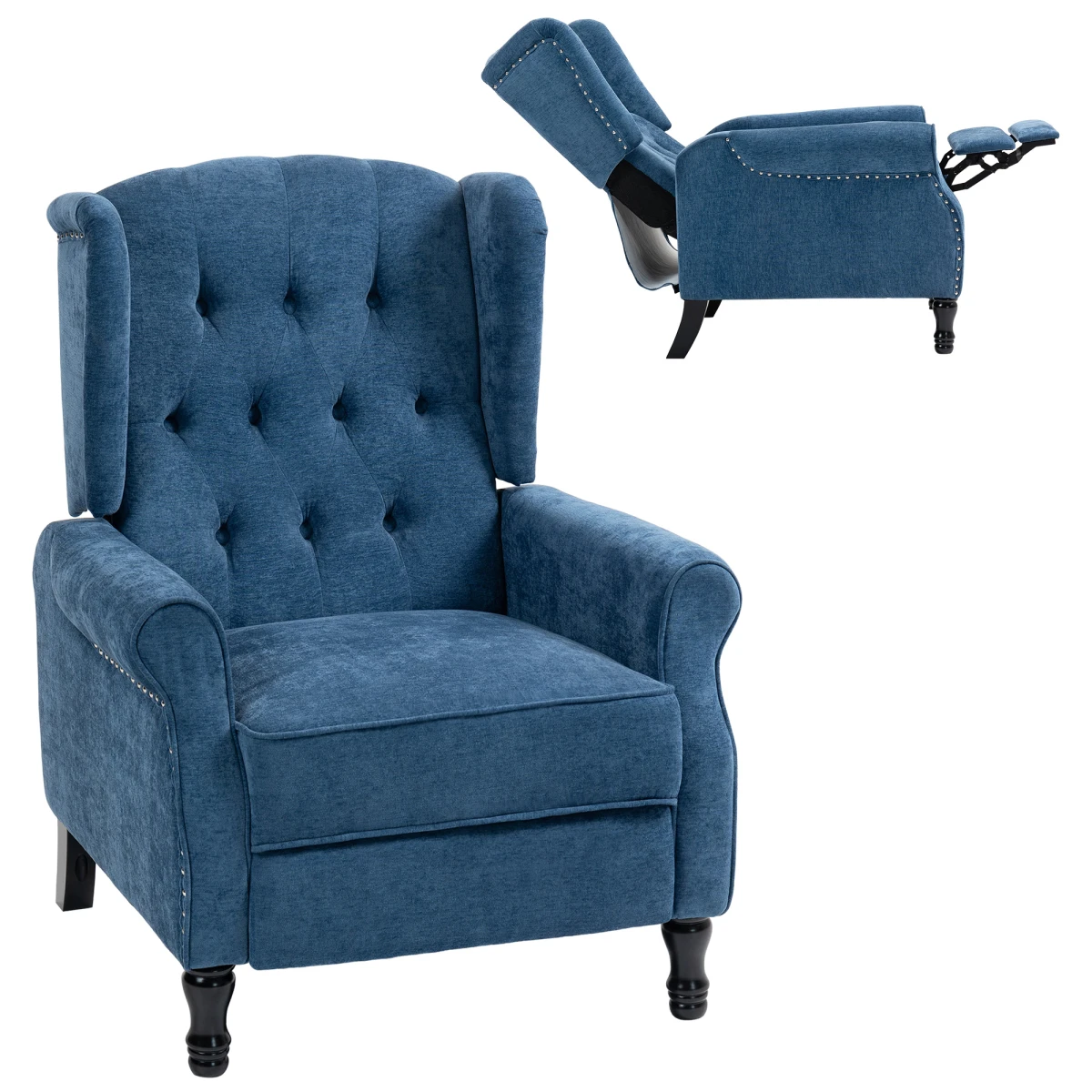 HOMCOM Manual Reclining Armchair With Footrest Royal Blue by HOMCOM