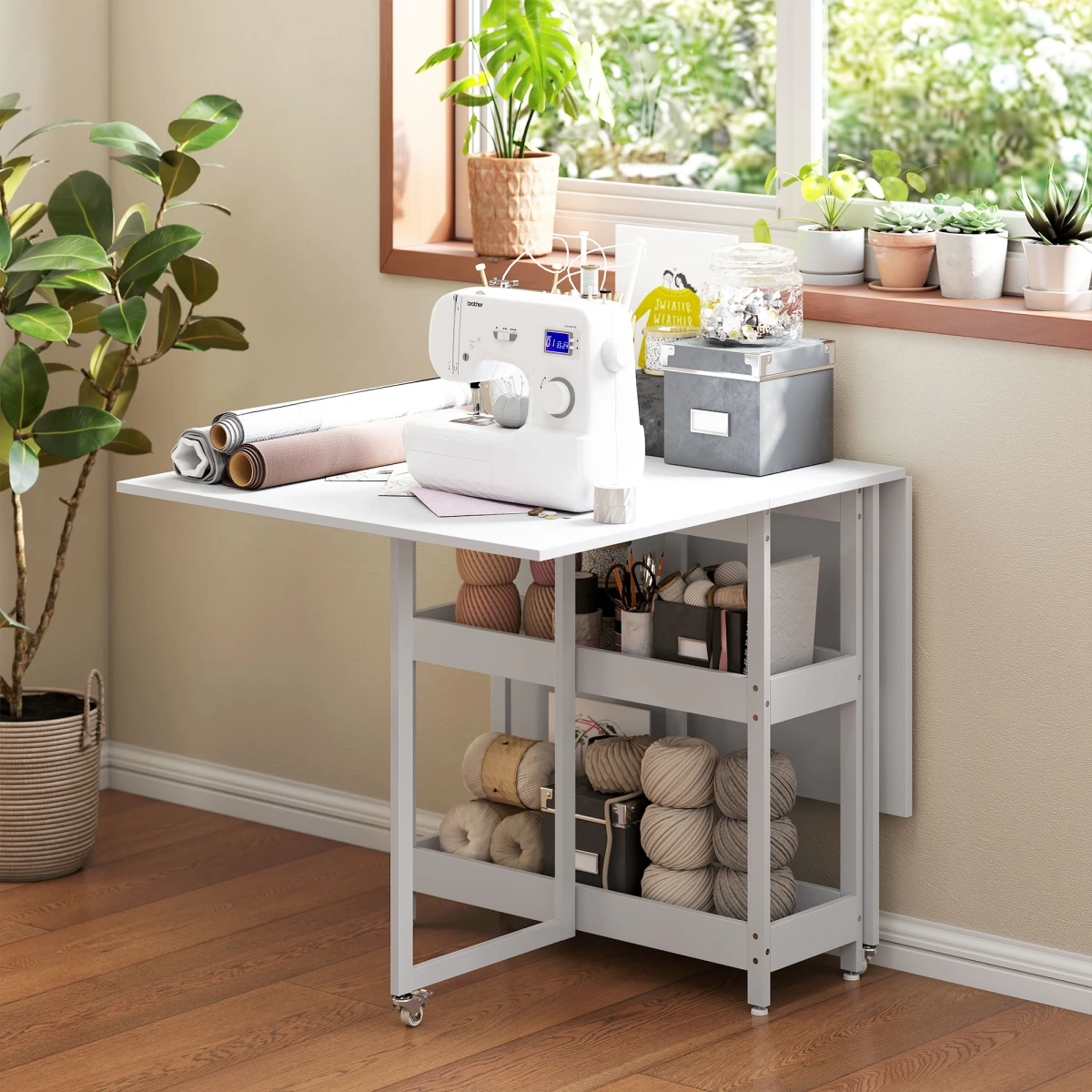 Sturdy Drop Leaf Dining Table With Shelves Wheels by N/A