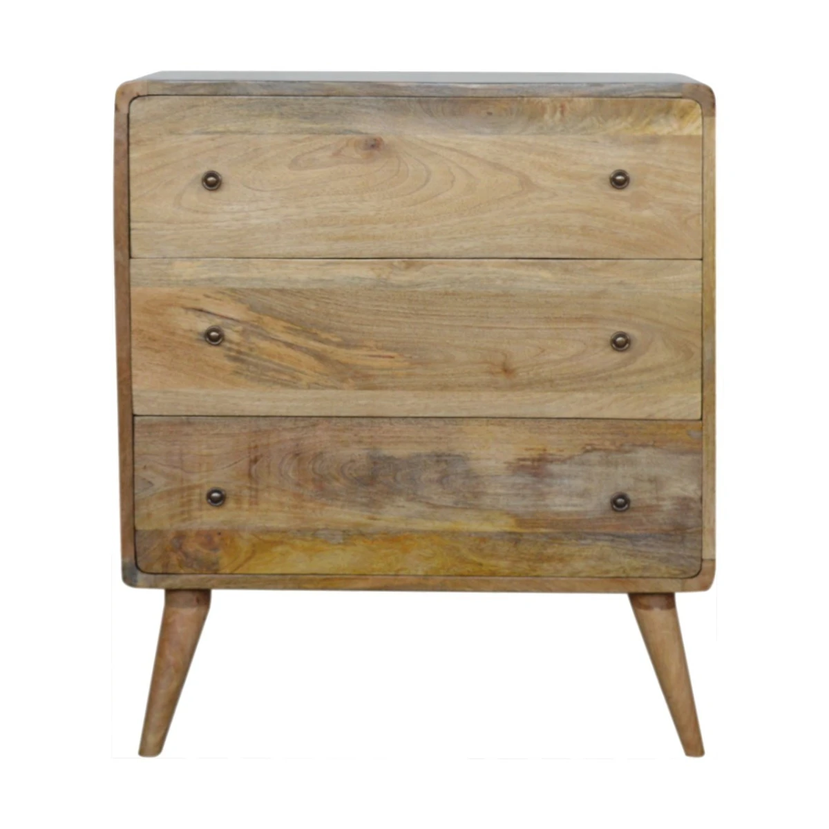 Artisan Chest 4 Drawer Solid Mango Wood Curved Oakish Finish with Nordic Legs for Bedroom Storage by Artisan Furniture