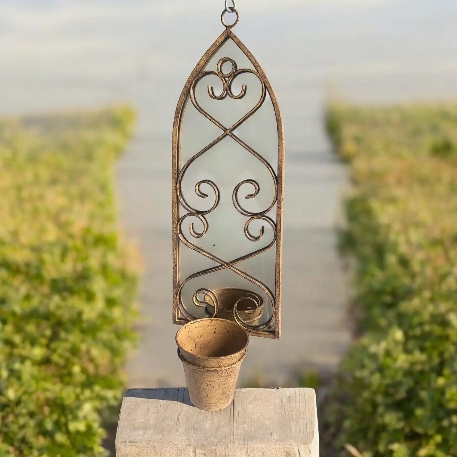 MSL 56cm RUSTY WALL MIRROR WITH SINGLE PLANTER - Planters