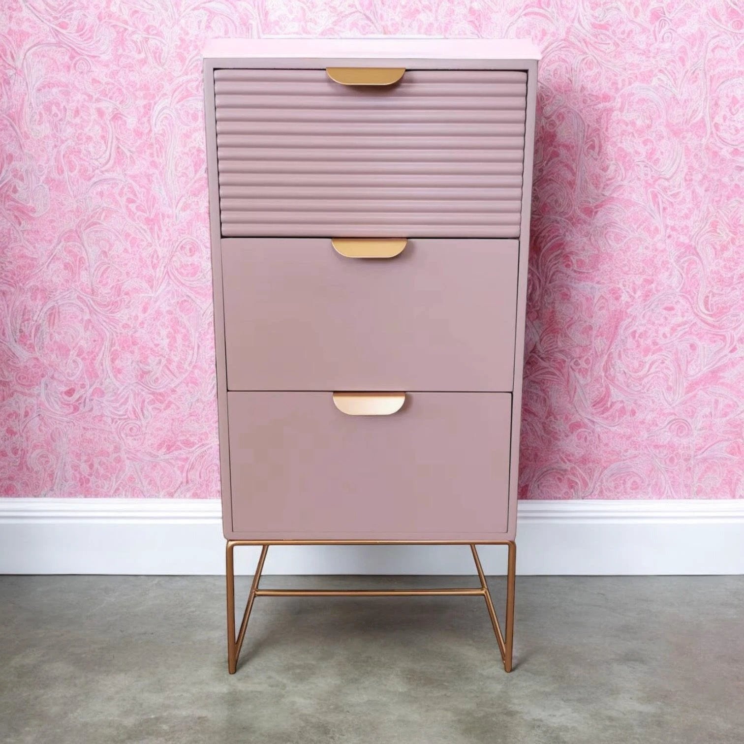 MSL Chic Pink Nightstand 64cm Three Drawer For Kids - Bedside Table
